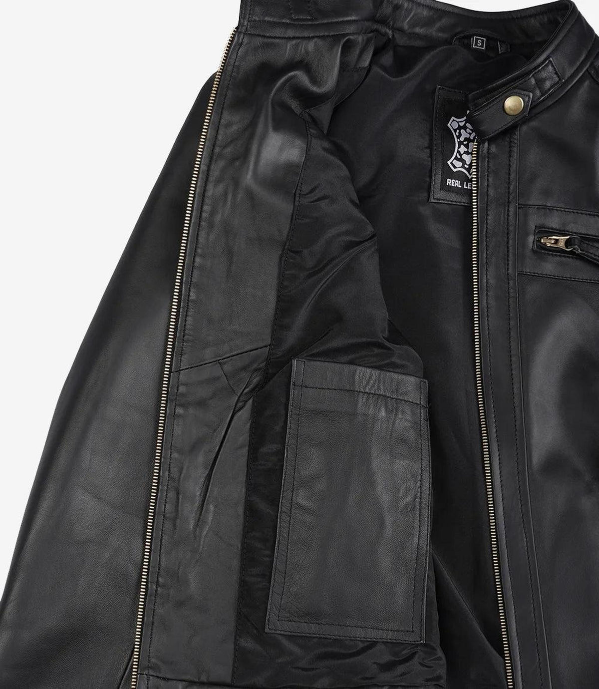Women's Black Lambskin Leather Biker Jacket with Golden Accents-Leather Jackets-Glompi-Glompi