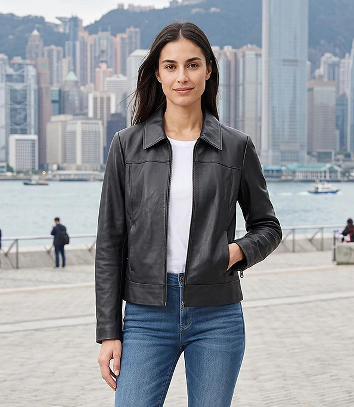 Women's Black Lambskin Leather Harrington Jacket-Leather Jackets-Glompi-Glompi