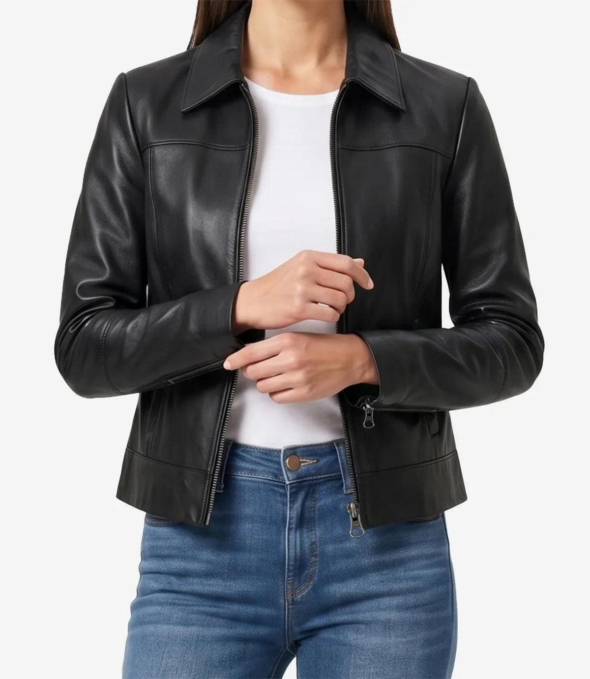 Women's Black Lambskin Leather Harrington Jacket-Leather Jackets-Glompi-Glompi