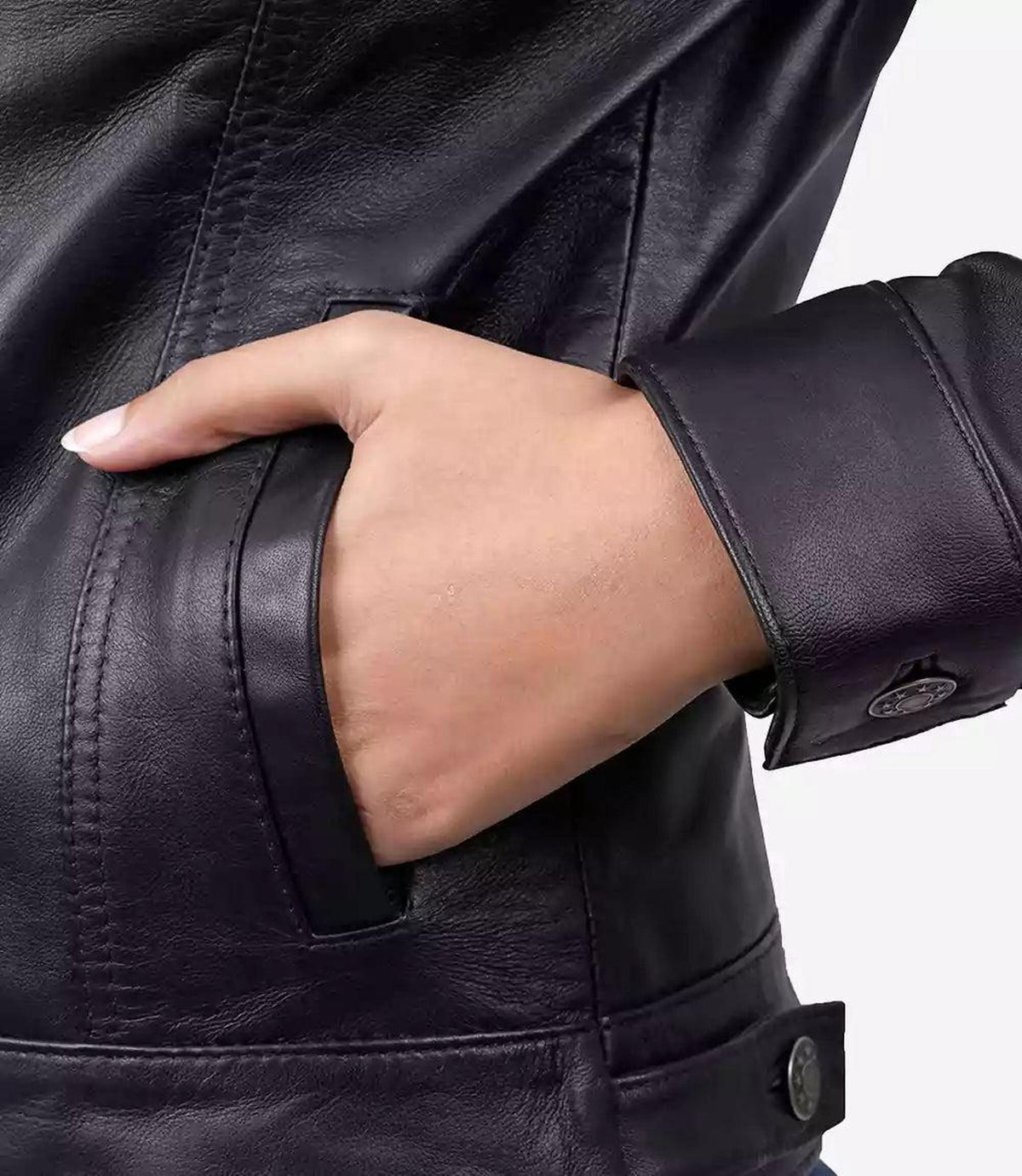 Womens Black Lambskin Leather Trucker Jacket with Four Pockets 5