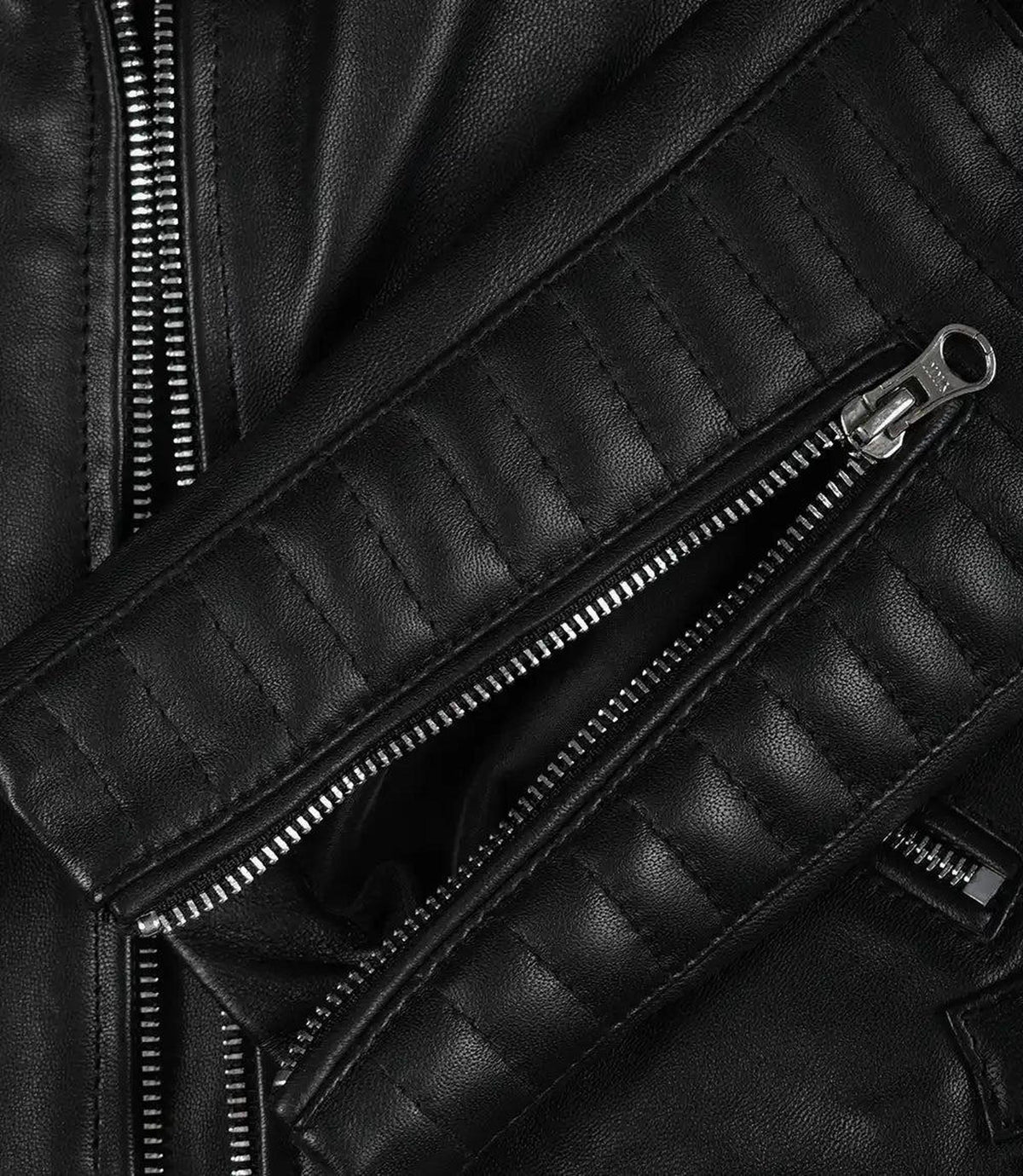 Women's Black Leather Biker Jacket with Asymmetrical Zip 6