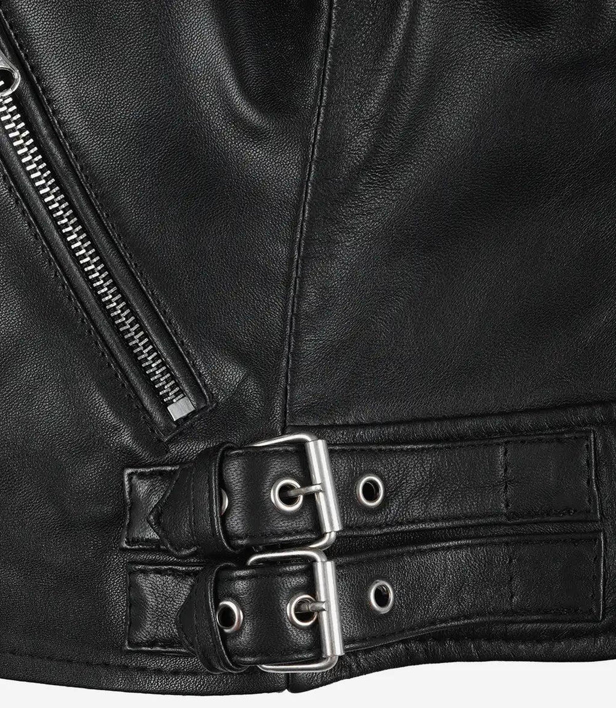 Women's Black Leather Biker Jacket with Asymmetrical Zip 7