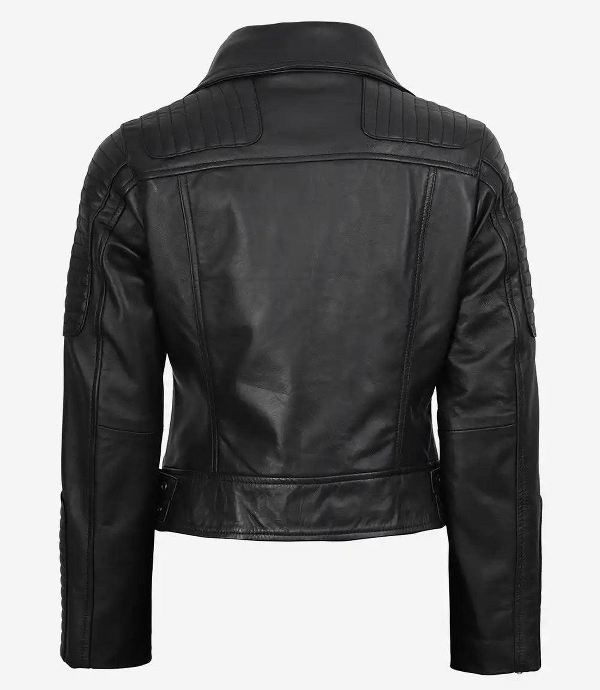 Women's Black Leather Biker Jacket with Asymmetrical Zip 8