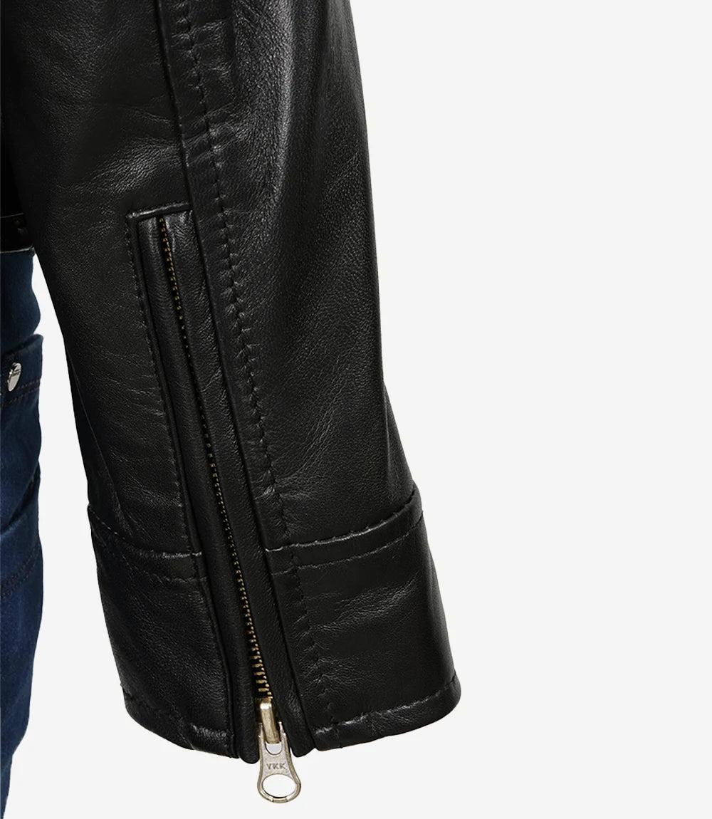 Women's Black Leather Biker Jacket with Gold Accents-Leather Jackets-Glompi-Glompi