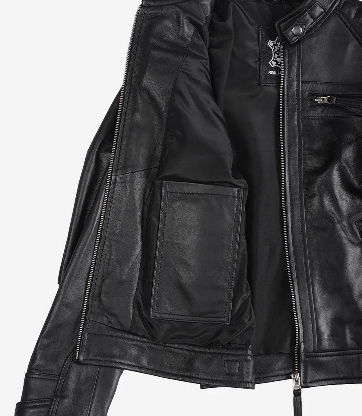 Women's Black Leather Biker Jacket with Quilted Shoulders-Leather Jackets-Glompi-Glompi