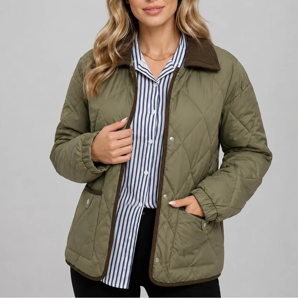 Women's Diamond Quilted Jacket with Corduroy Collar 3