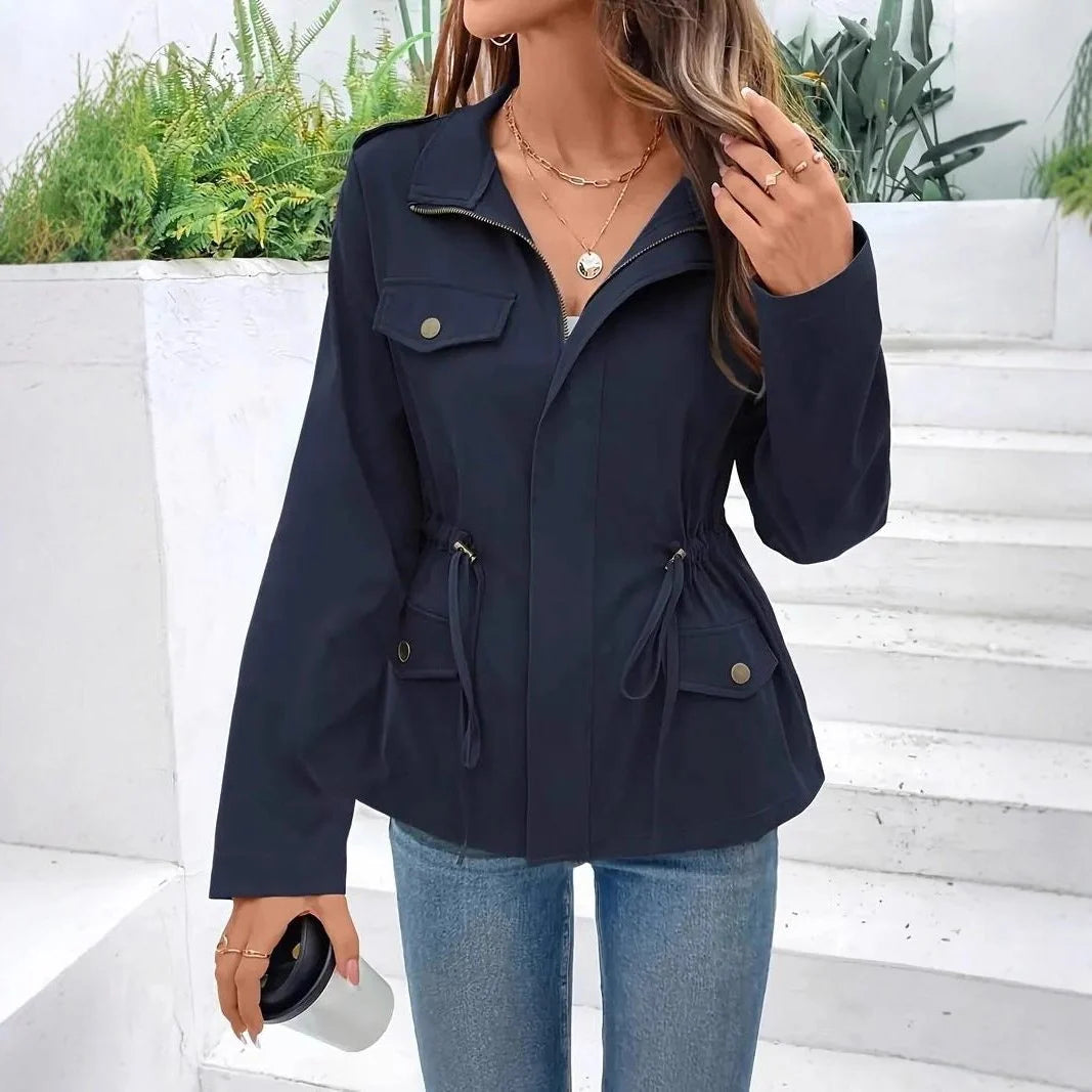 Women's Zip-Up Raincoat with Adjustable Waist 2