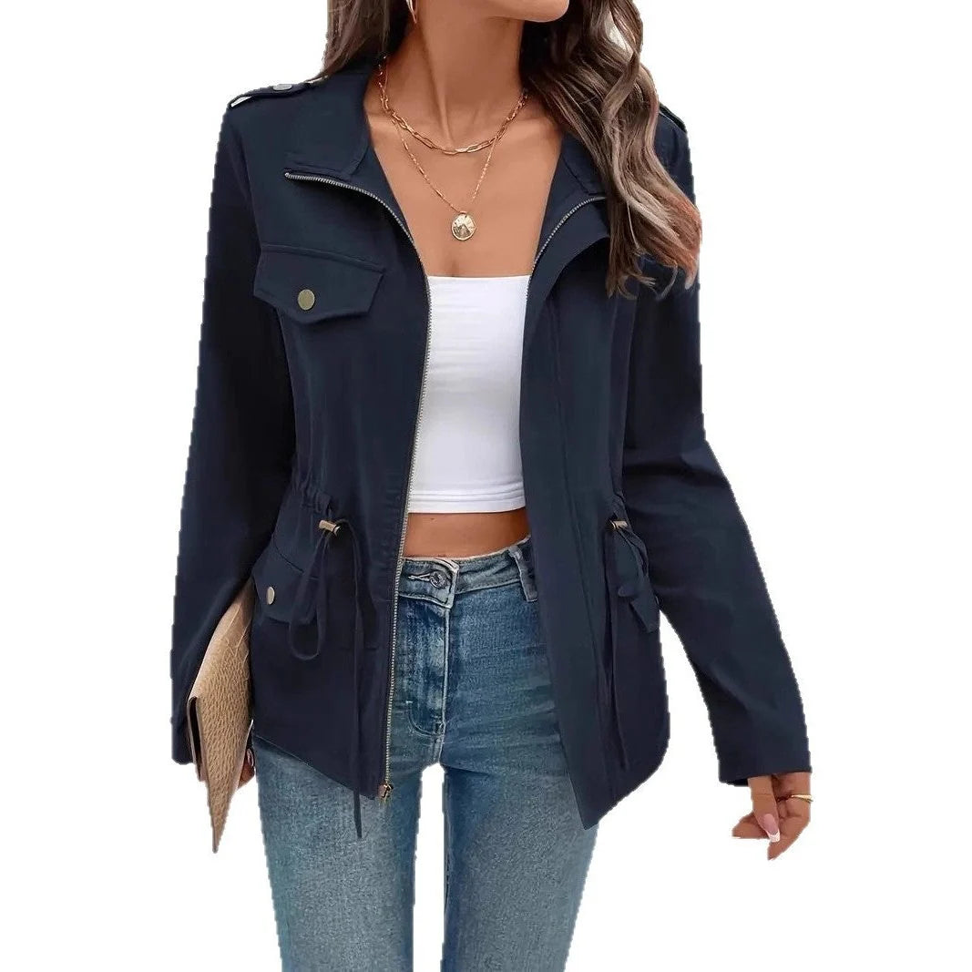 Women's Zip-Up Raincoat with Adjustable Waist 0