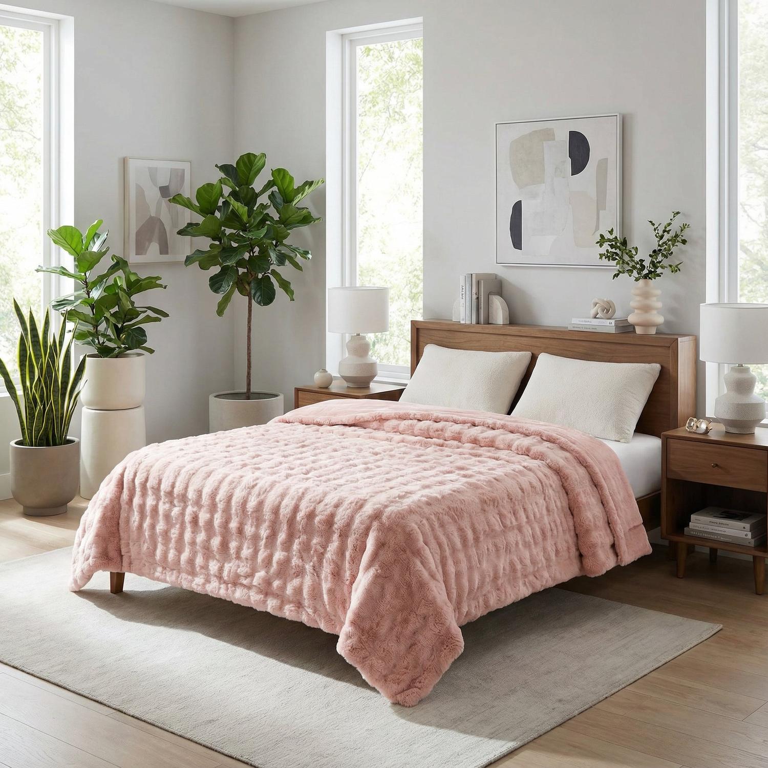 Coral Flannel Rabbit Plush Blanket