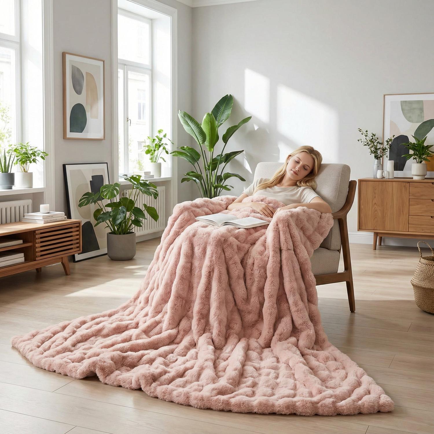 Coral Flannel Rabbit Plush Blanket