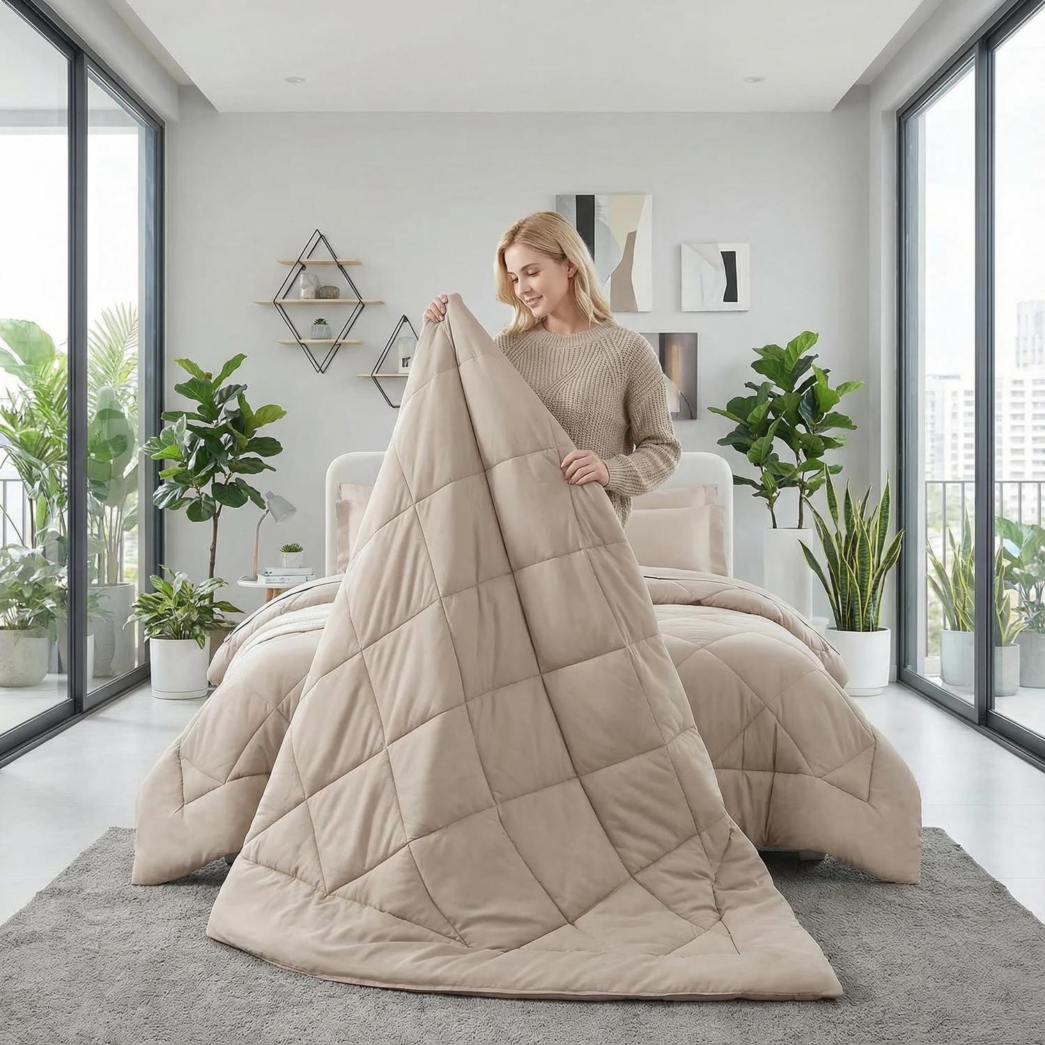 Diamond Grid Quilt - Double Thick Comforter for Home and Hotel