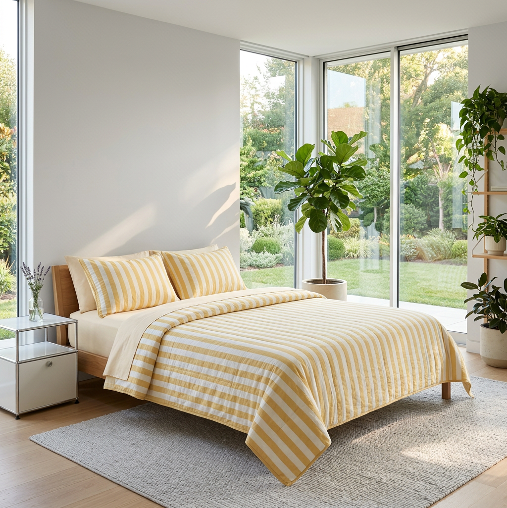 Cotton Crepe Striped Quilt Set
