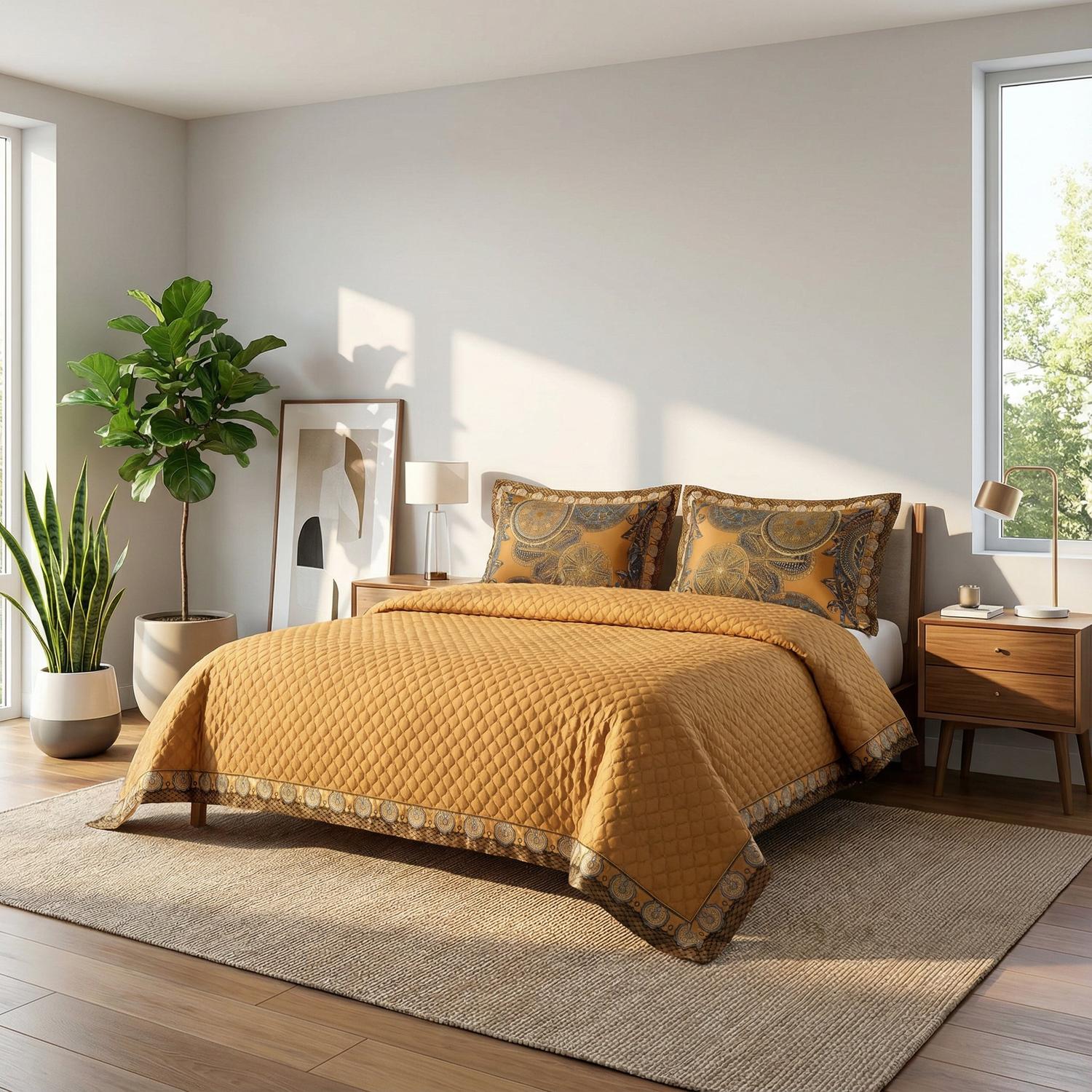 Feline of Egypt Embroidered Satin Cotton Bedding Set