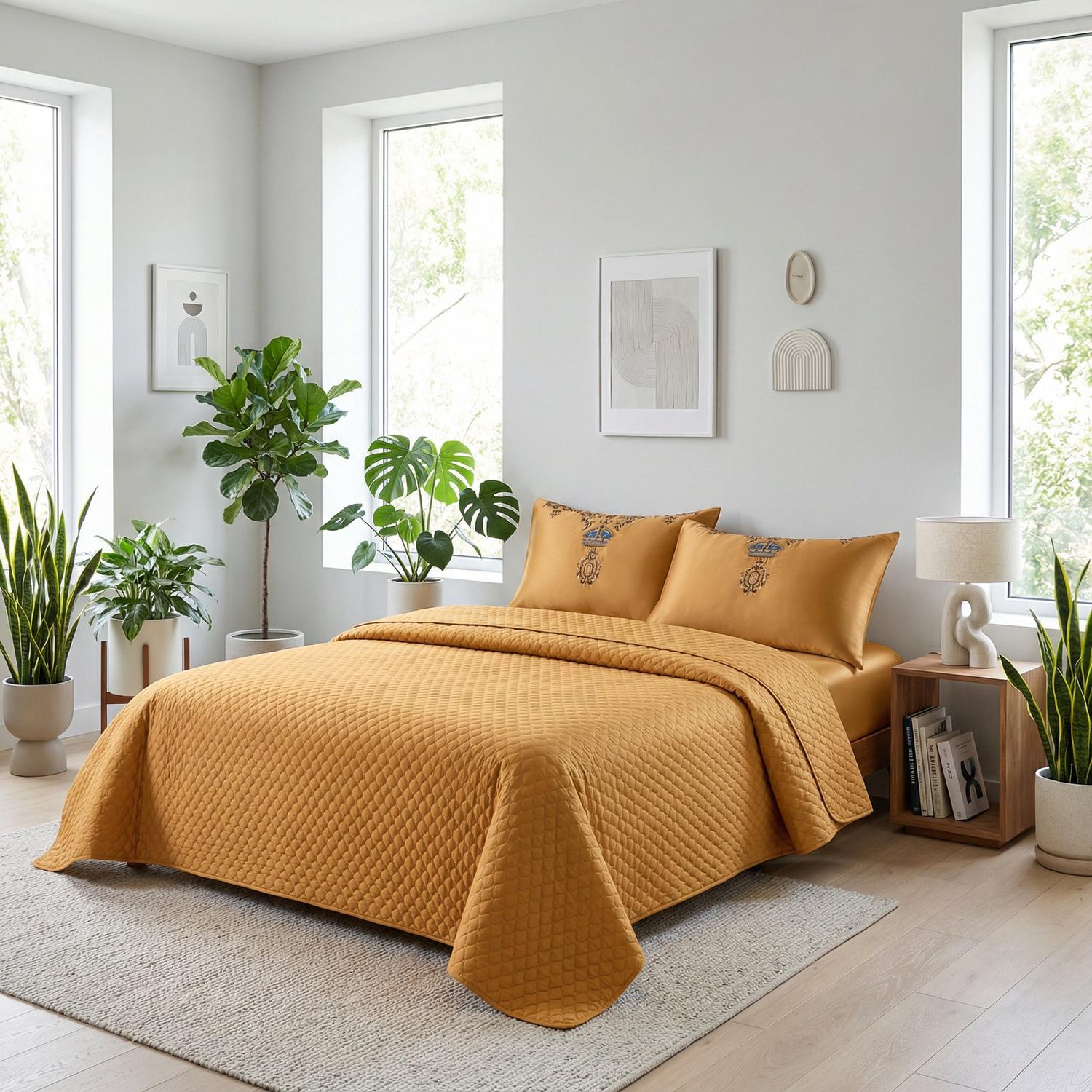 Feline of Egypt Embroidered Satin Cotton Bedding Set