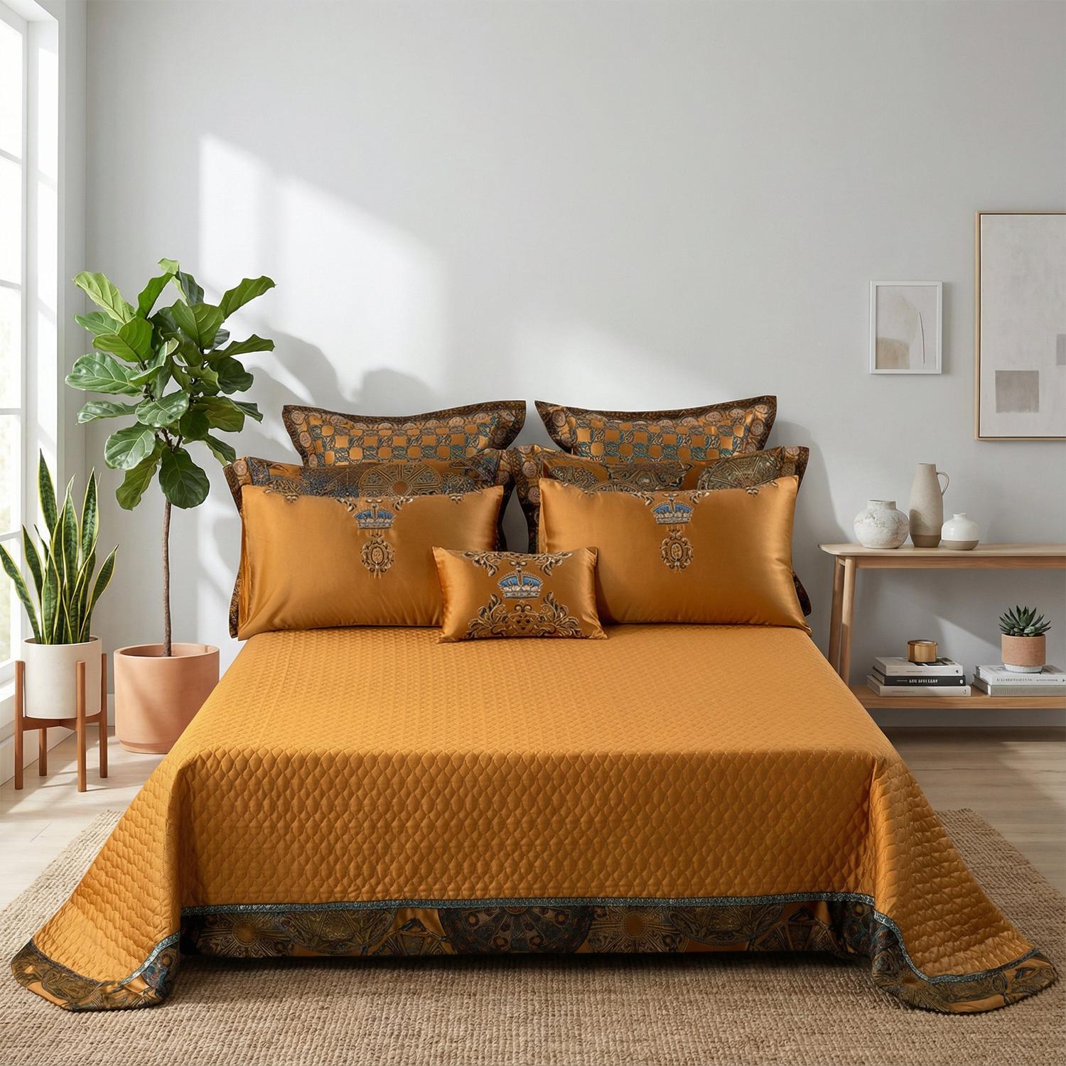 Feline of Egypt Embroidered Satin Cotton Bedding Set