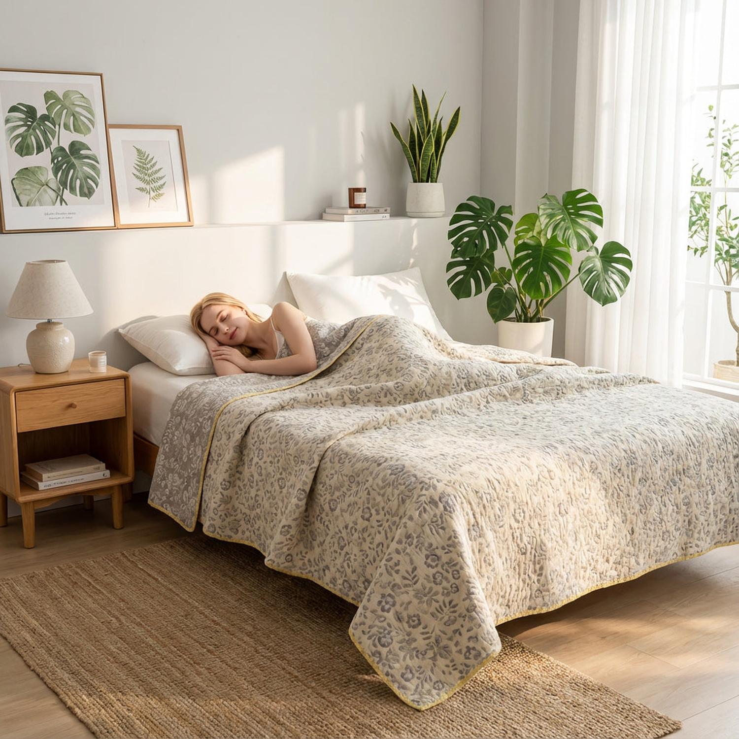 Floral Stripe Cotton Gauze Quilt