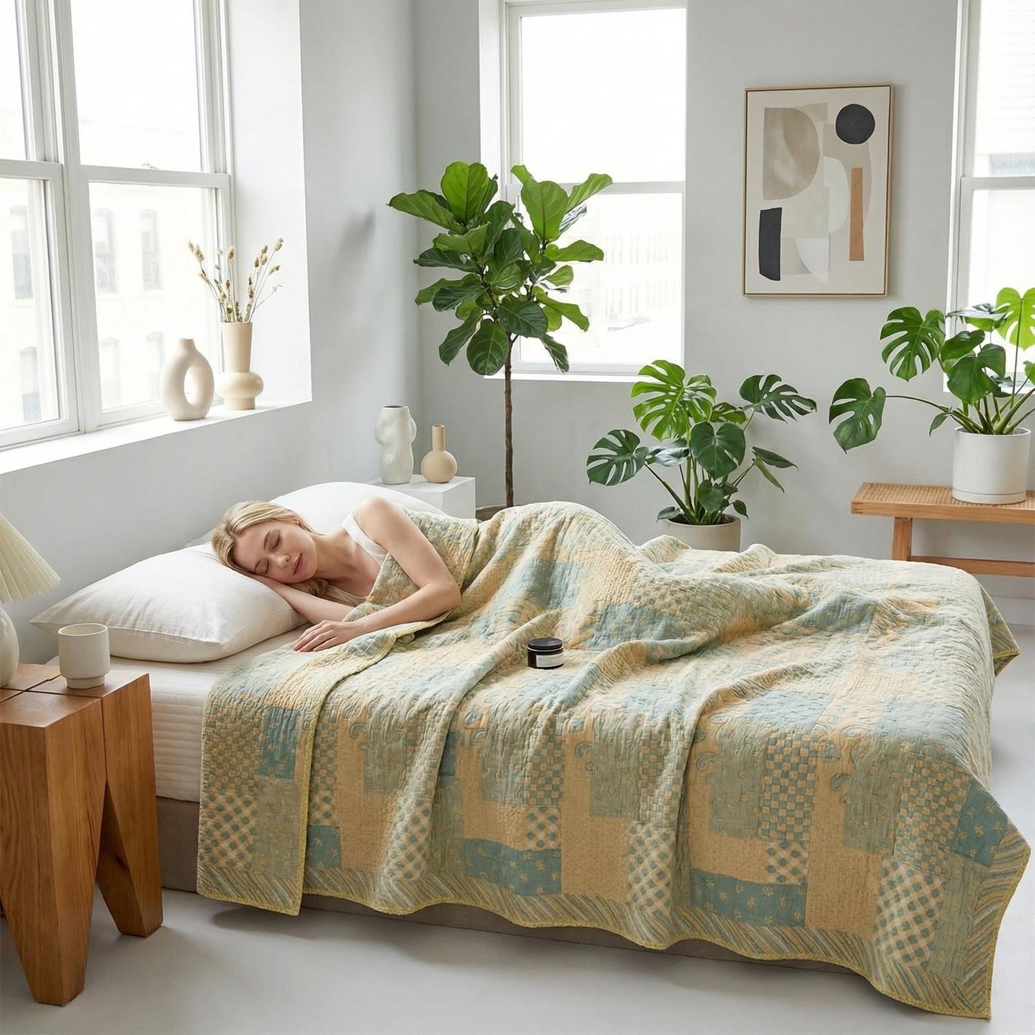 Floral Stripe Cotton Gauze Quilt