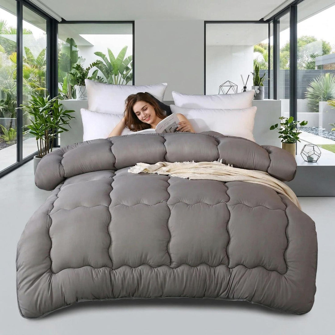 Grey Quilted Winter Comforter
