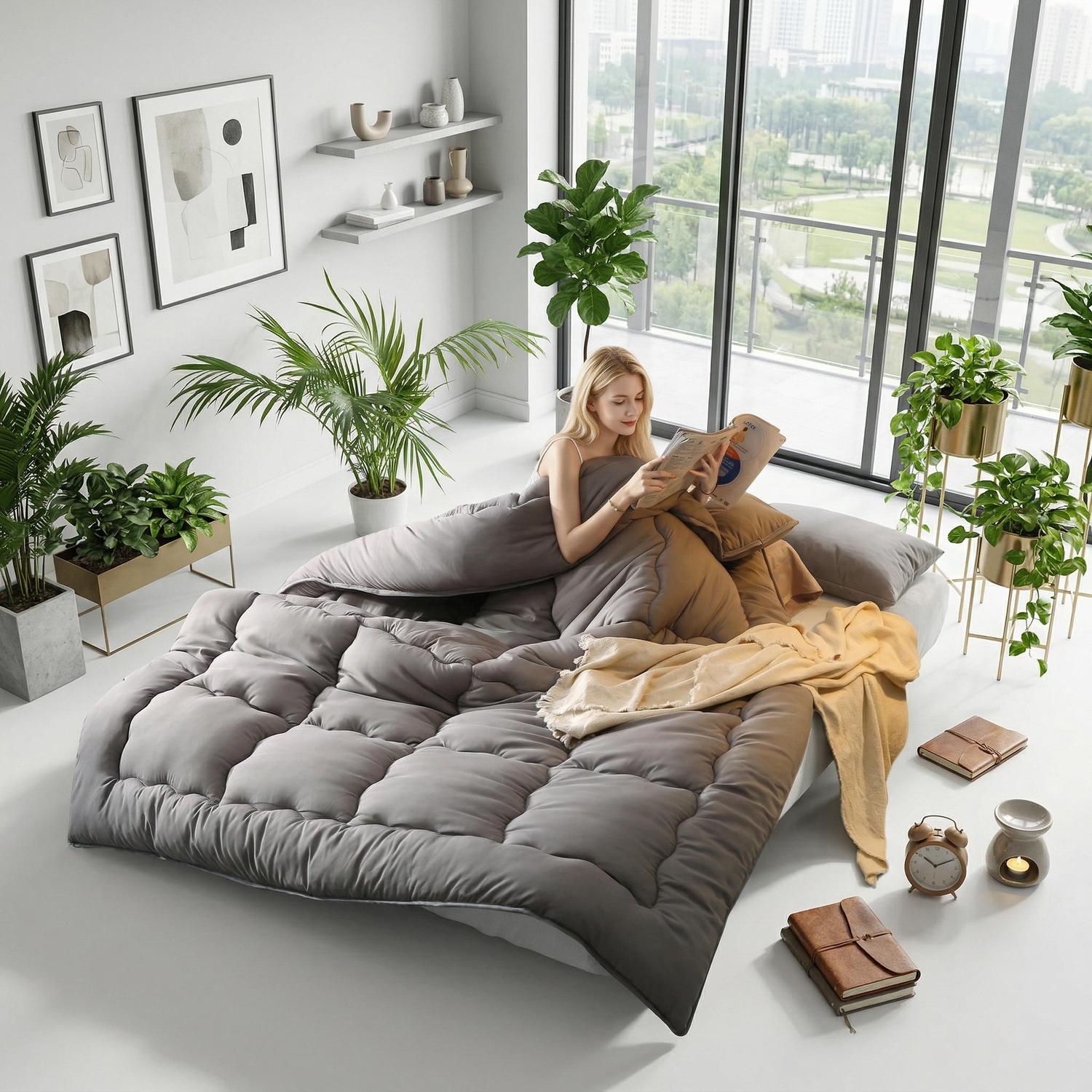 Grey Quilted Winter Comforter