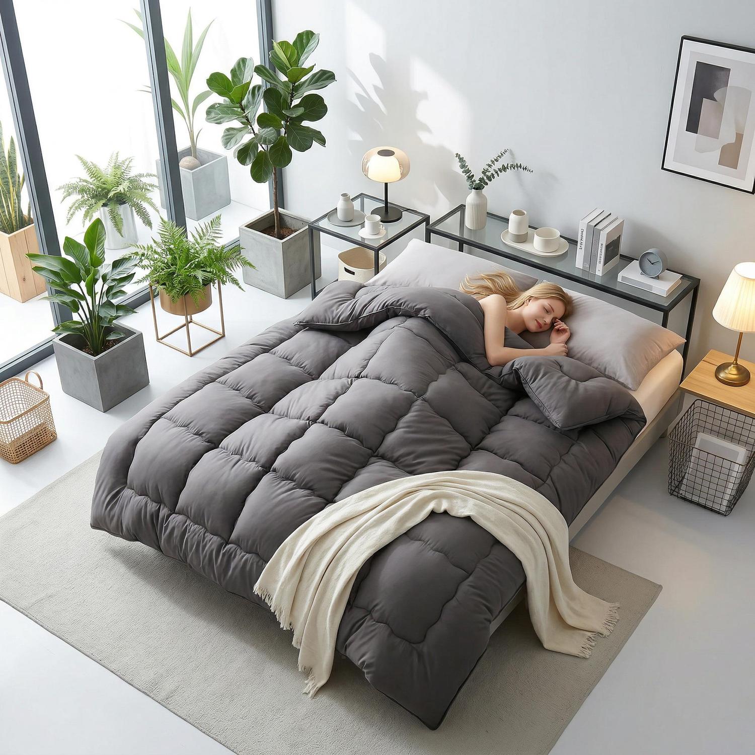 Grey Quilted Winter Comforter