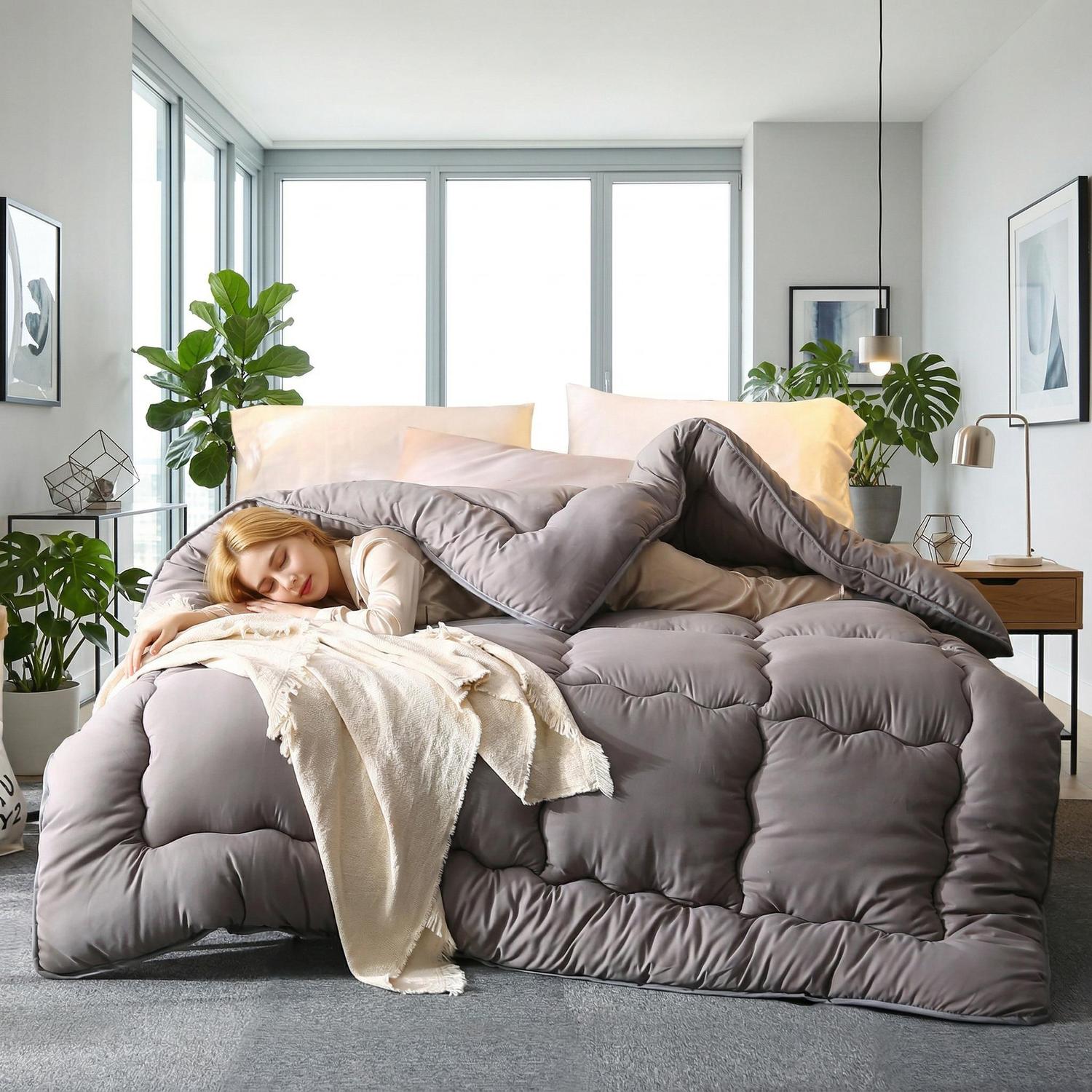 Grey Quilted Winter Comforter