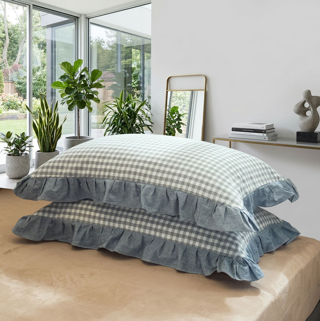 Washed Cotton Plaid Pillowcase Set