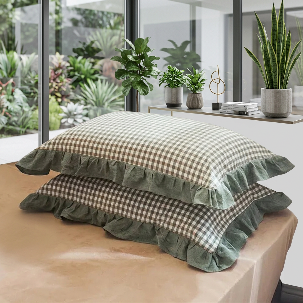 Washed Cotton Plaid Pillowcase Set