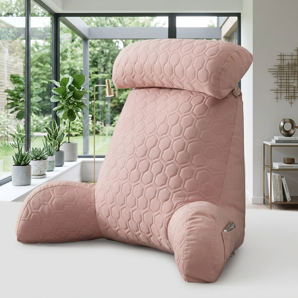 Silk Reading Pillow with Pockets - Backrest Pillow for Bed