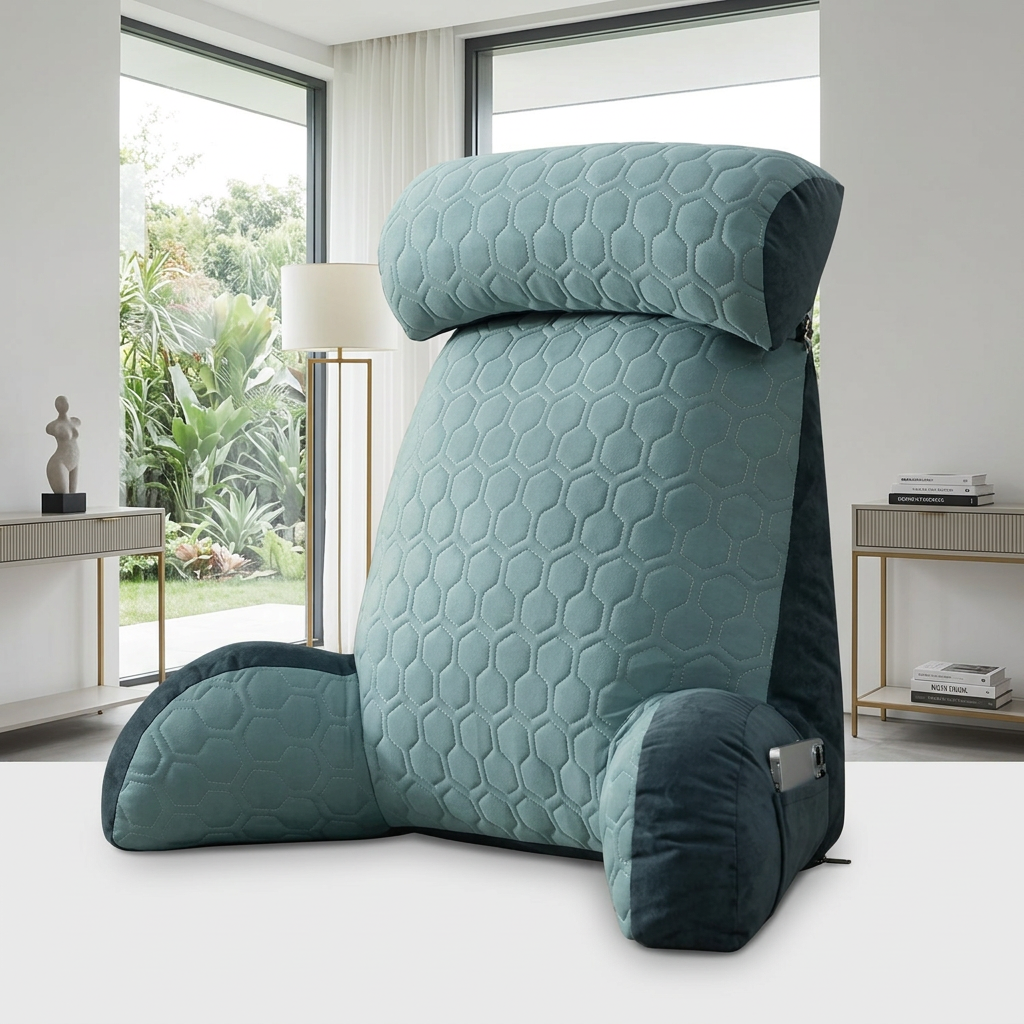 Silk Reading Pillow with Pockets - Backrest Pillow for Bed