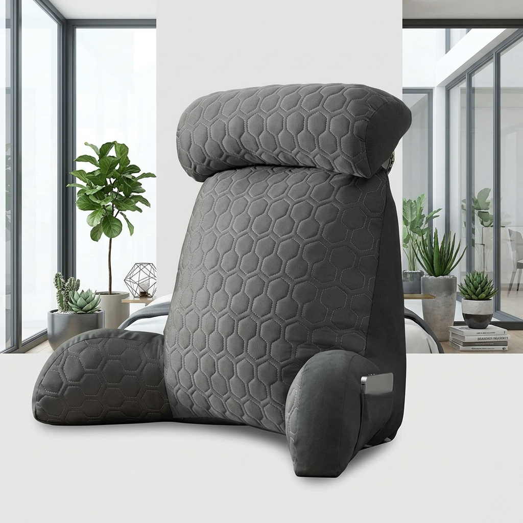 Silk Reading Pillow with Pockets - Backrest Pillow for Bed