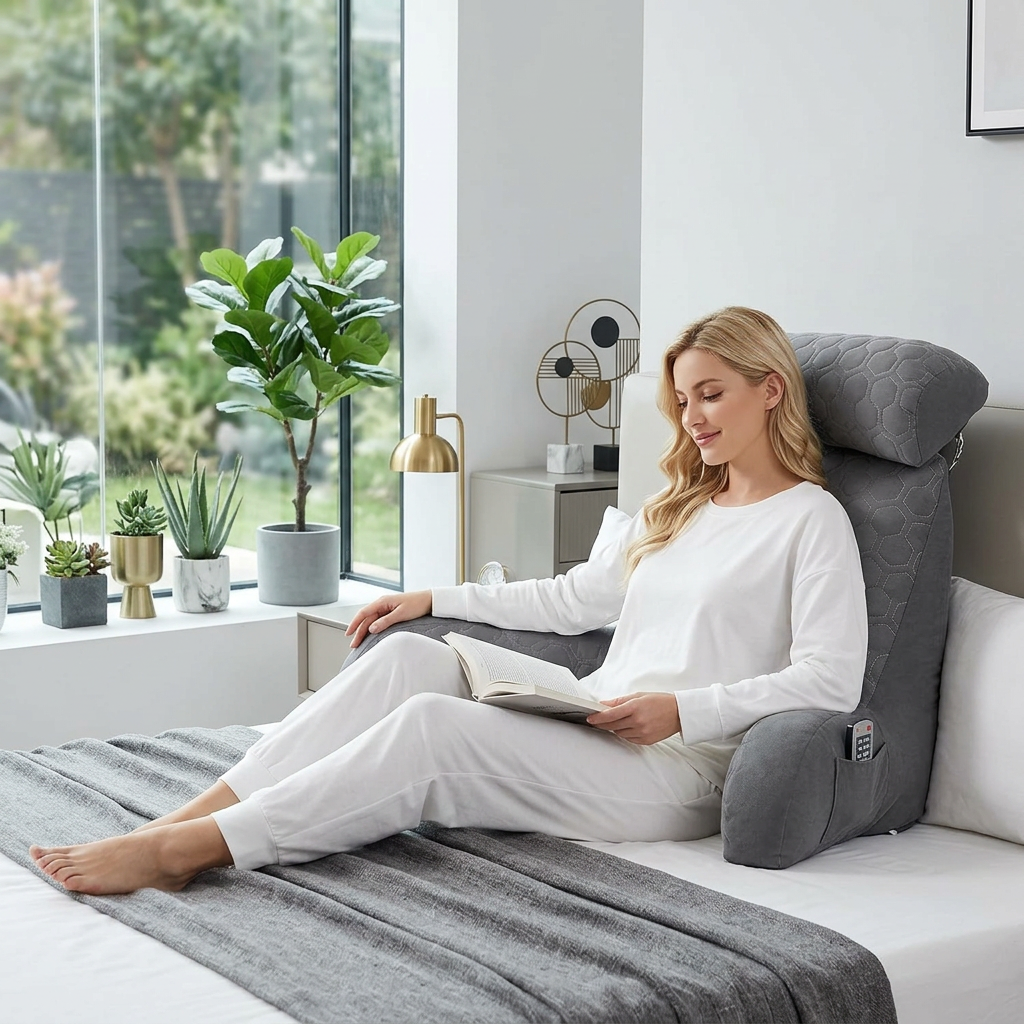 Silk Reading Pillow with Pockets - Backrest Pillow for Bed