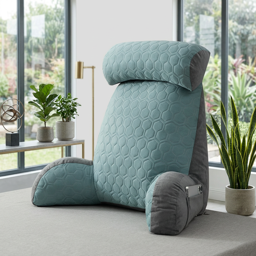 Silk Reading Pillow with Pockets - Backrest Pillow for Bed
