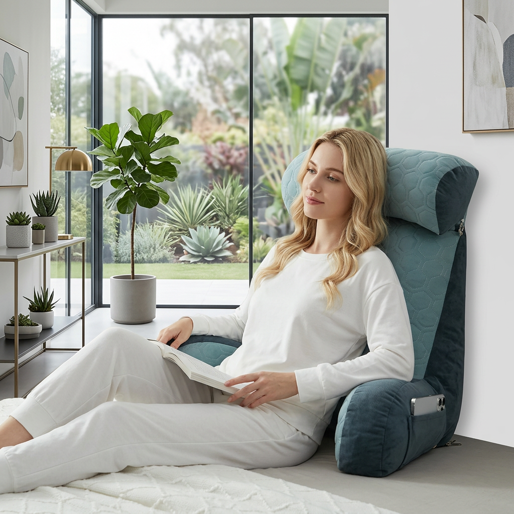 Silk Reading Pillow with Pockets - Backrest Pillow for Bed