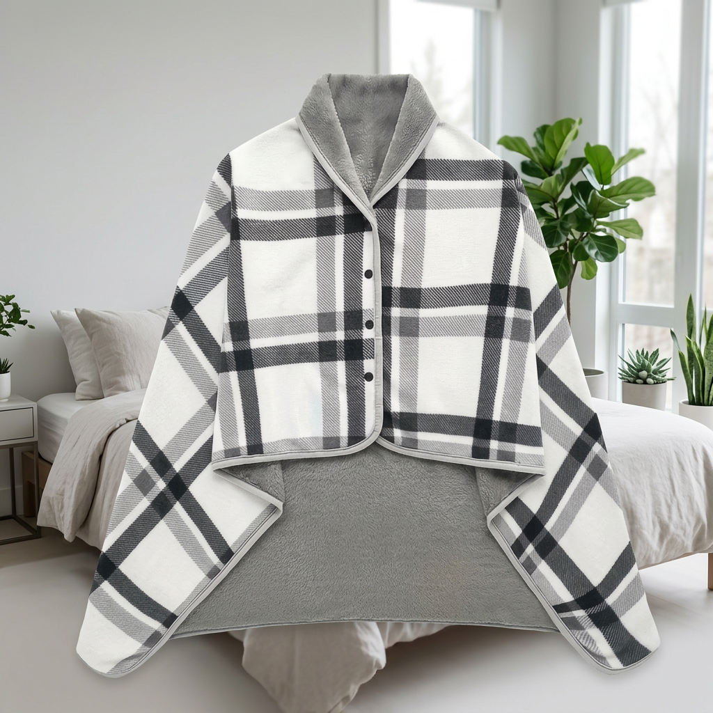 Wearable Blanket with Snap-Button Design for Adults