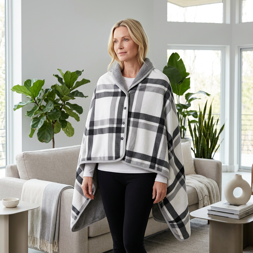 Wearable Blanket with Snap-Button Design for Adults