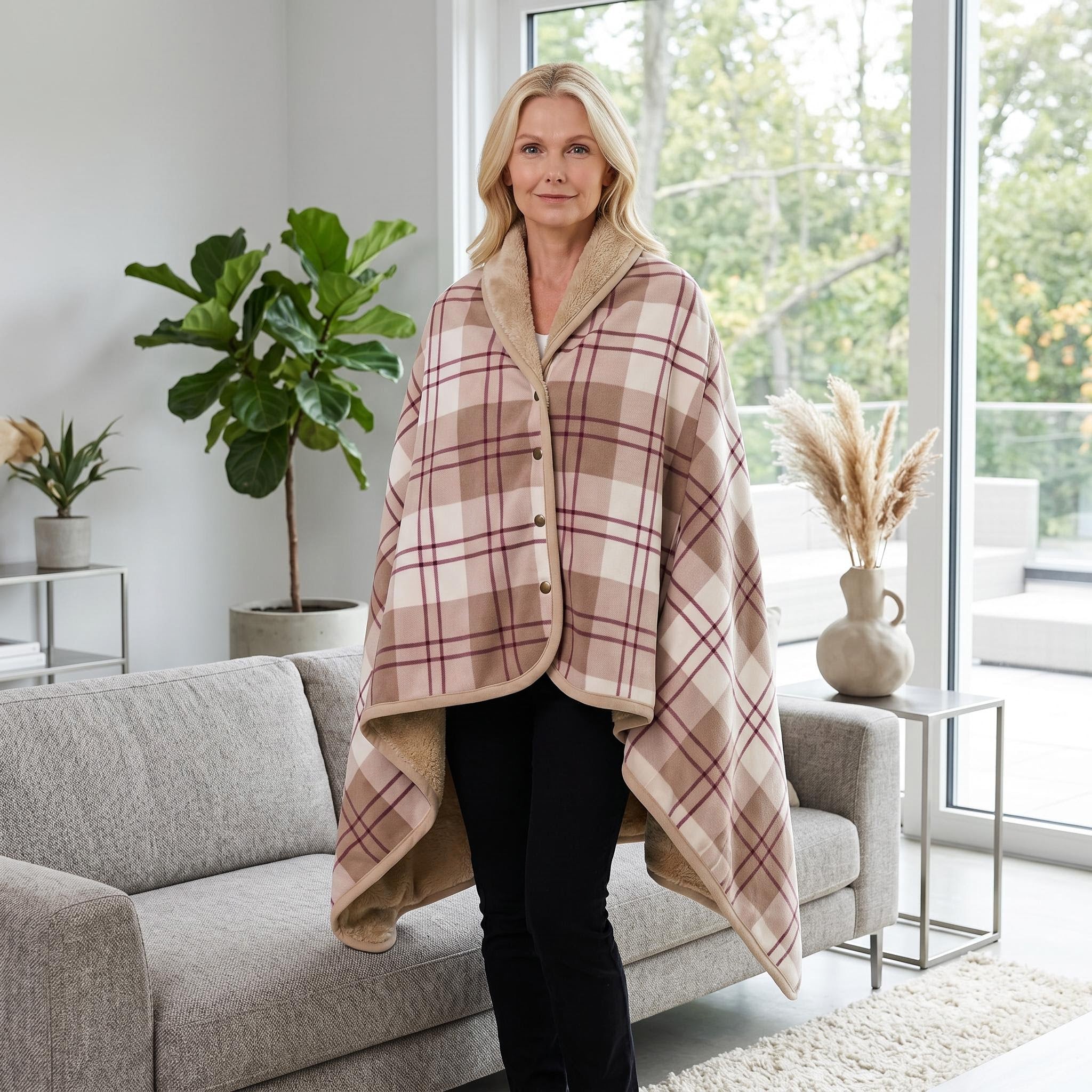 Wearable Blanket with Snap-Button Design for Adults