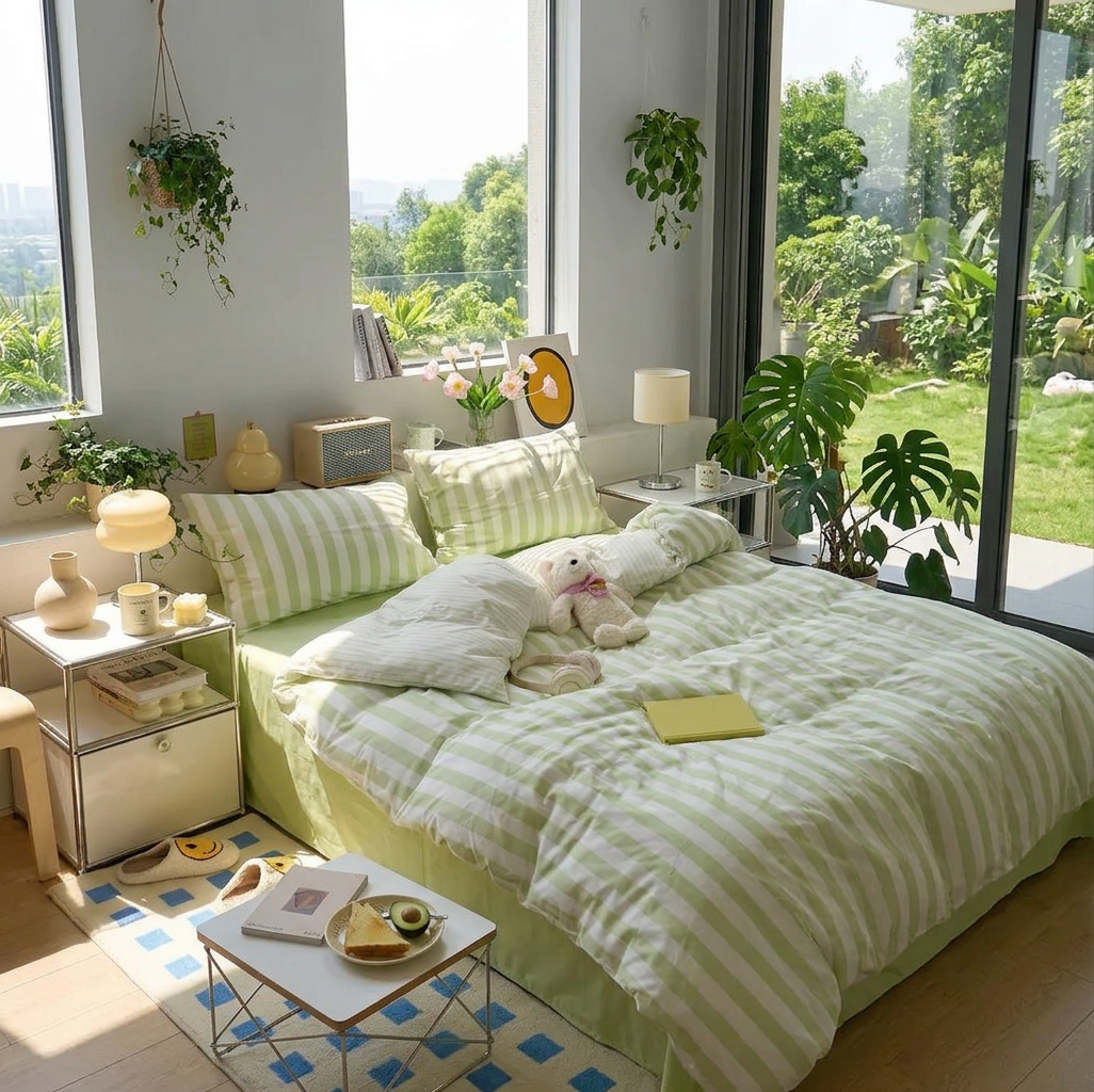 Cotton Crepe Striped Quilt Set