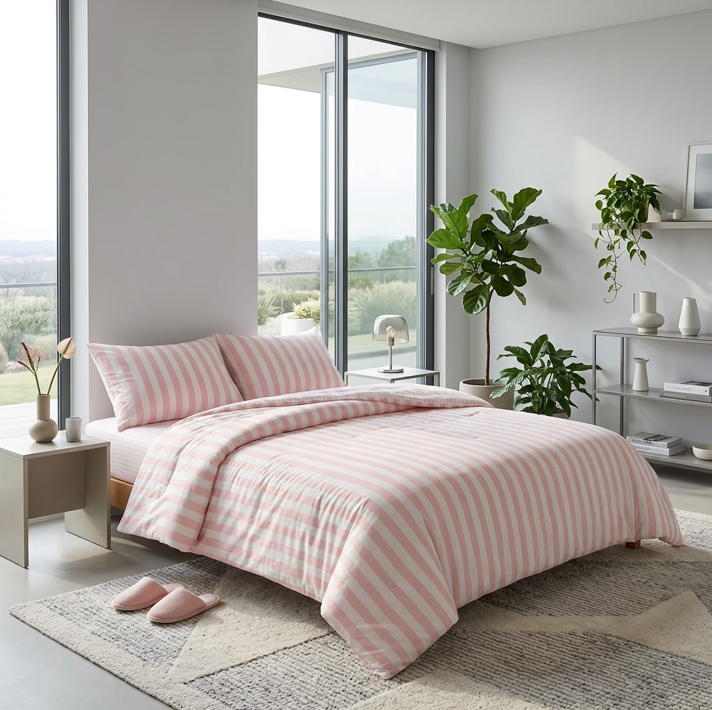 Cotton Crepe Striped Quilt Set