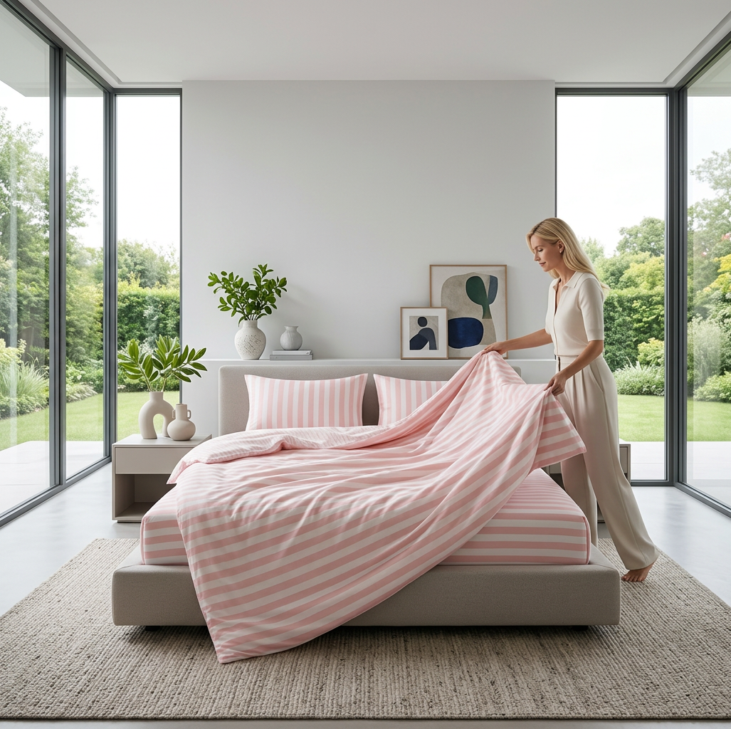 Cotton Crepe Striped Quilt Set