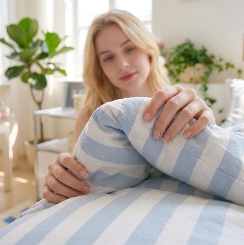 Cotton Crepe Striped Quilt Set