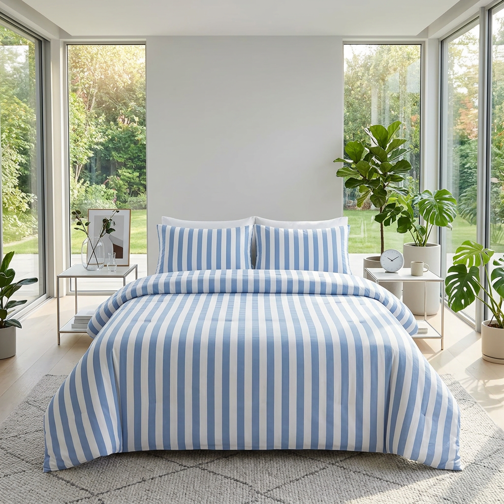 Cotton Crepe Striped Quilt Set