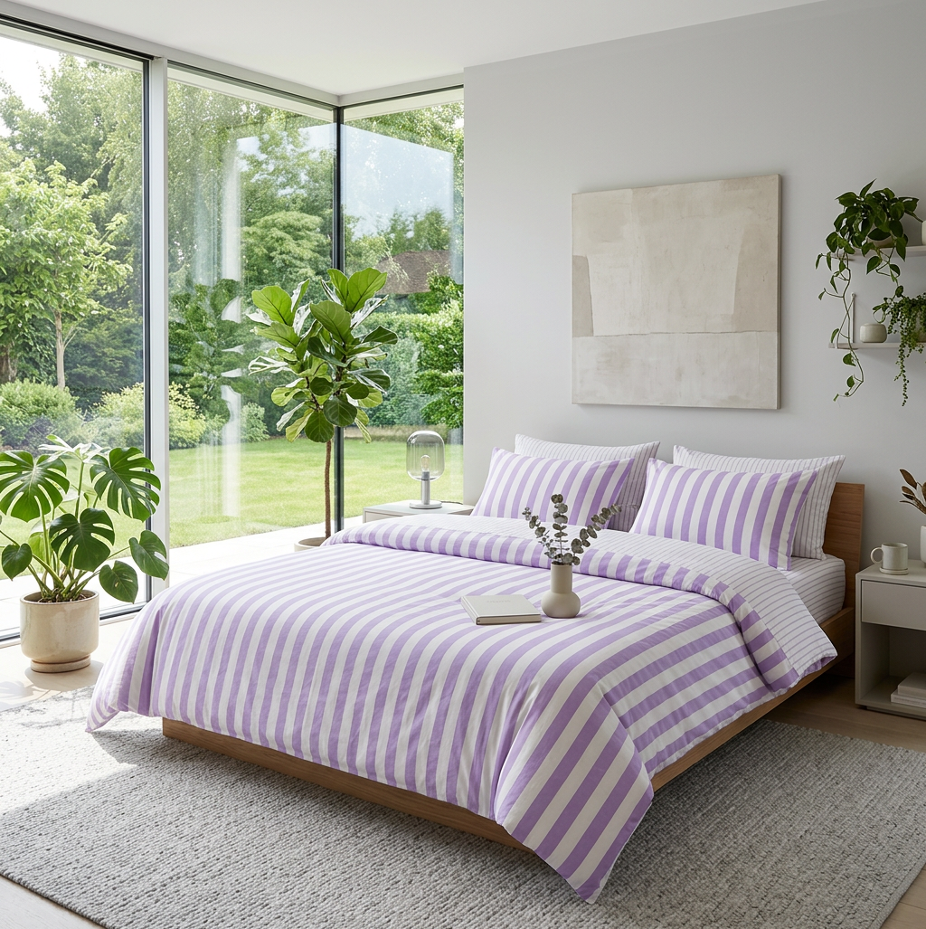 Cotton Crepe Striped Quilt Set