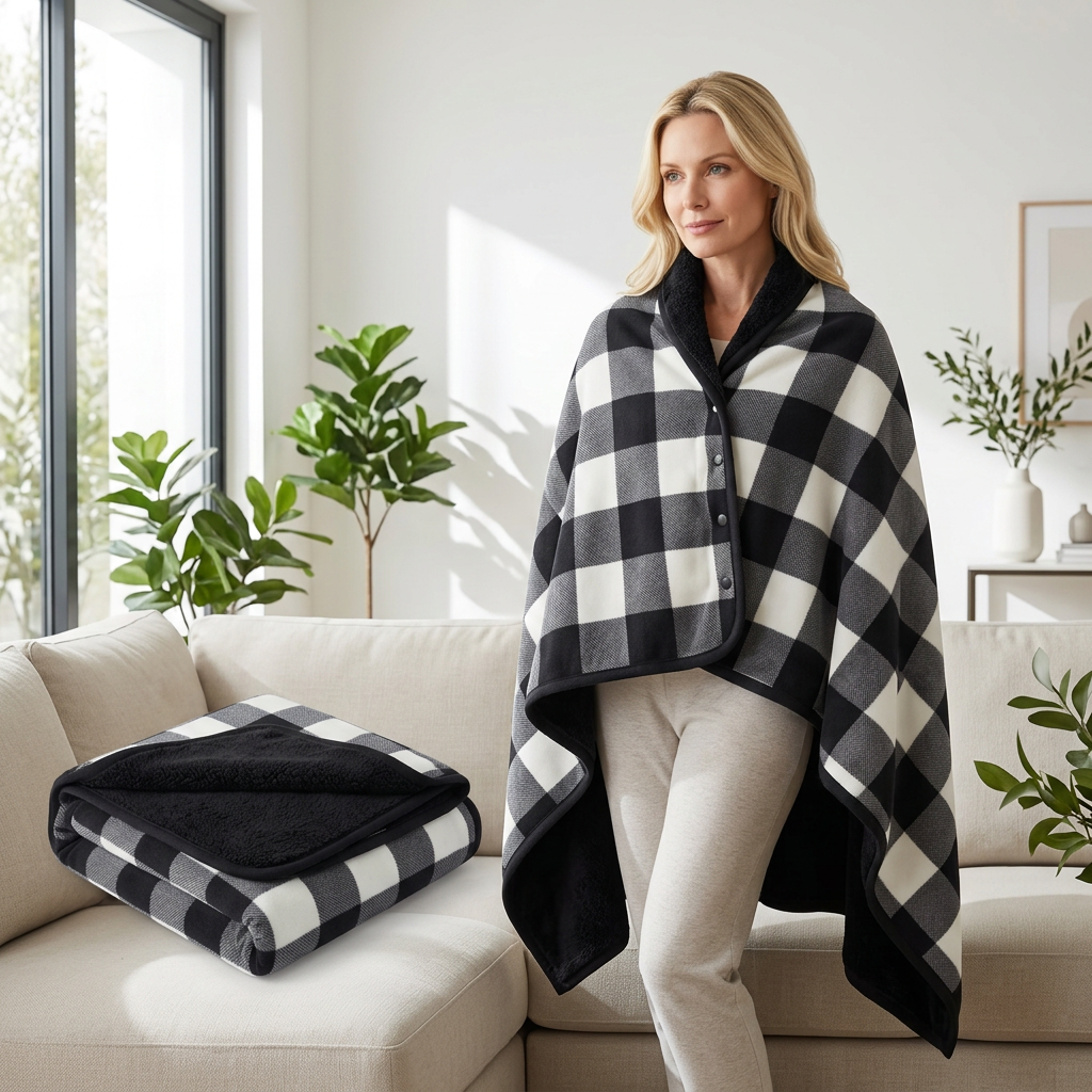 Wearable Blanket with Snap-Button Design for Adults