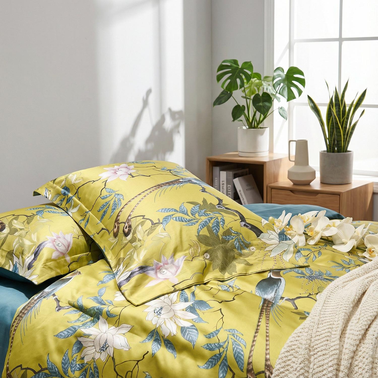 Lily | Elegant Cotton Duvet Cover Set with Vibrant Bird Design
