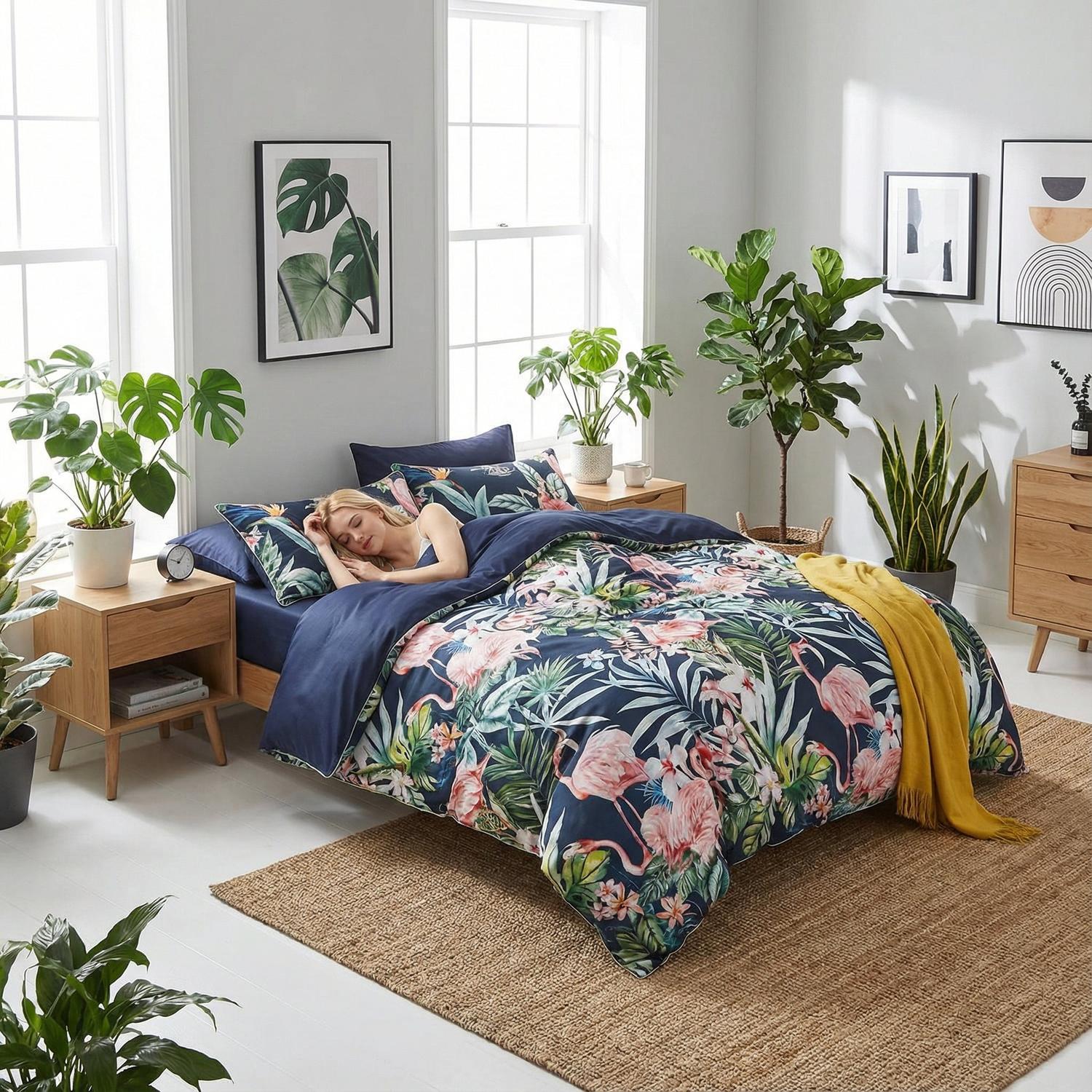 Lily | Elegant Cotton Duvet Cover Set with Vibrant Bird Design