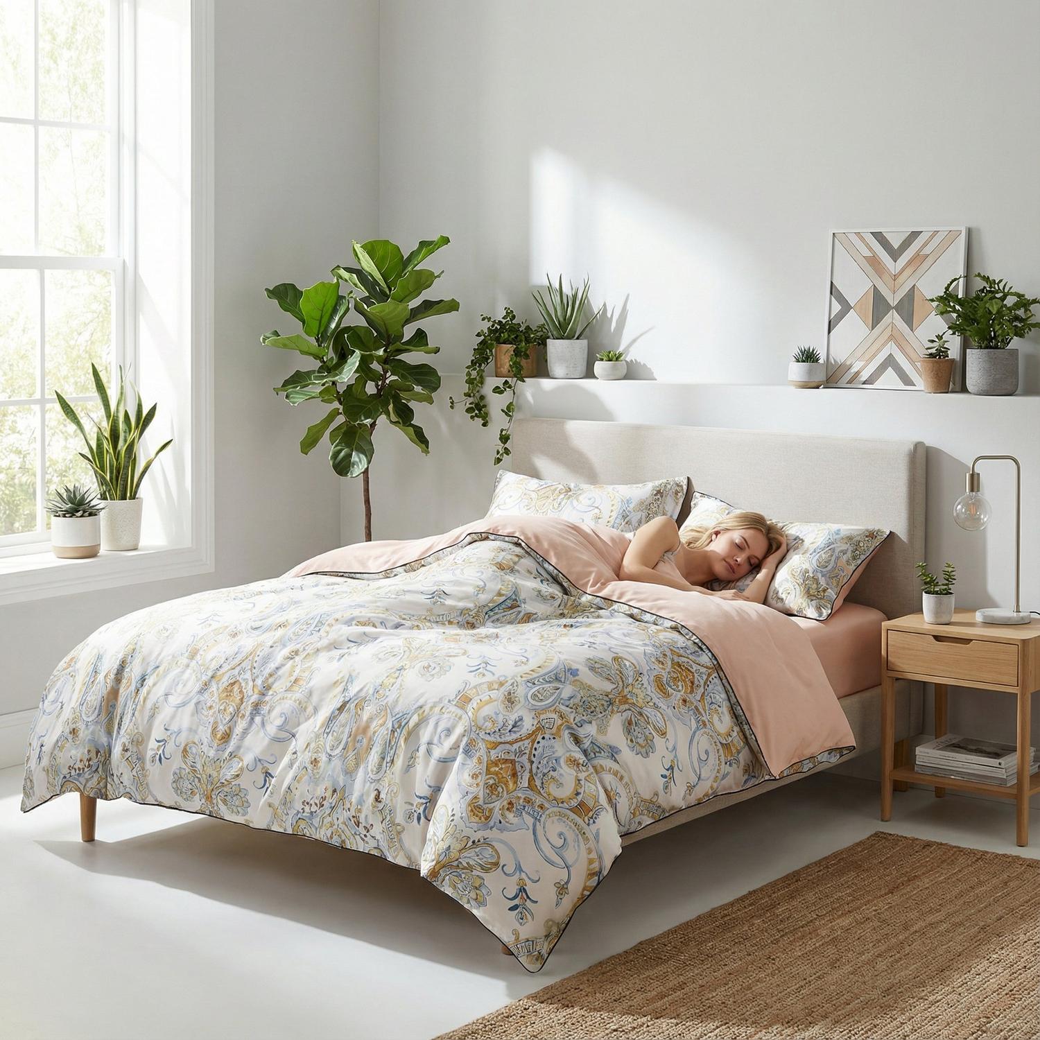 Lily | Elegant Cotton Duvet Cover Set with Vibrant Bird Design