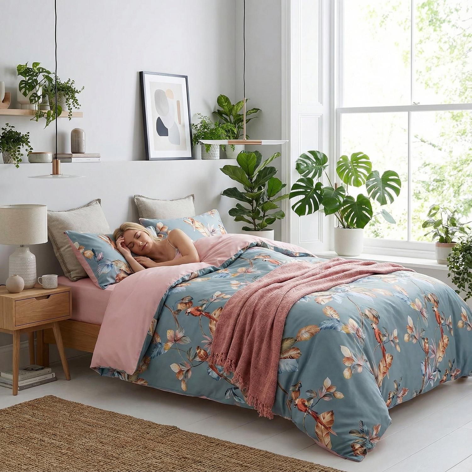 Lily | Elegant Cotton Duvet Cover Set with Vibrant Bird Design