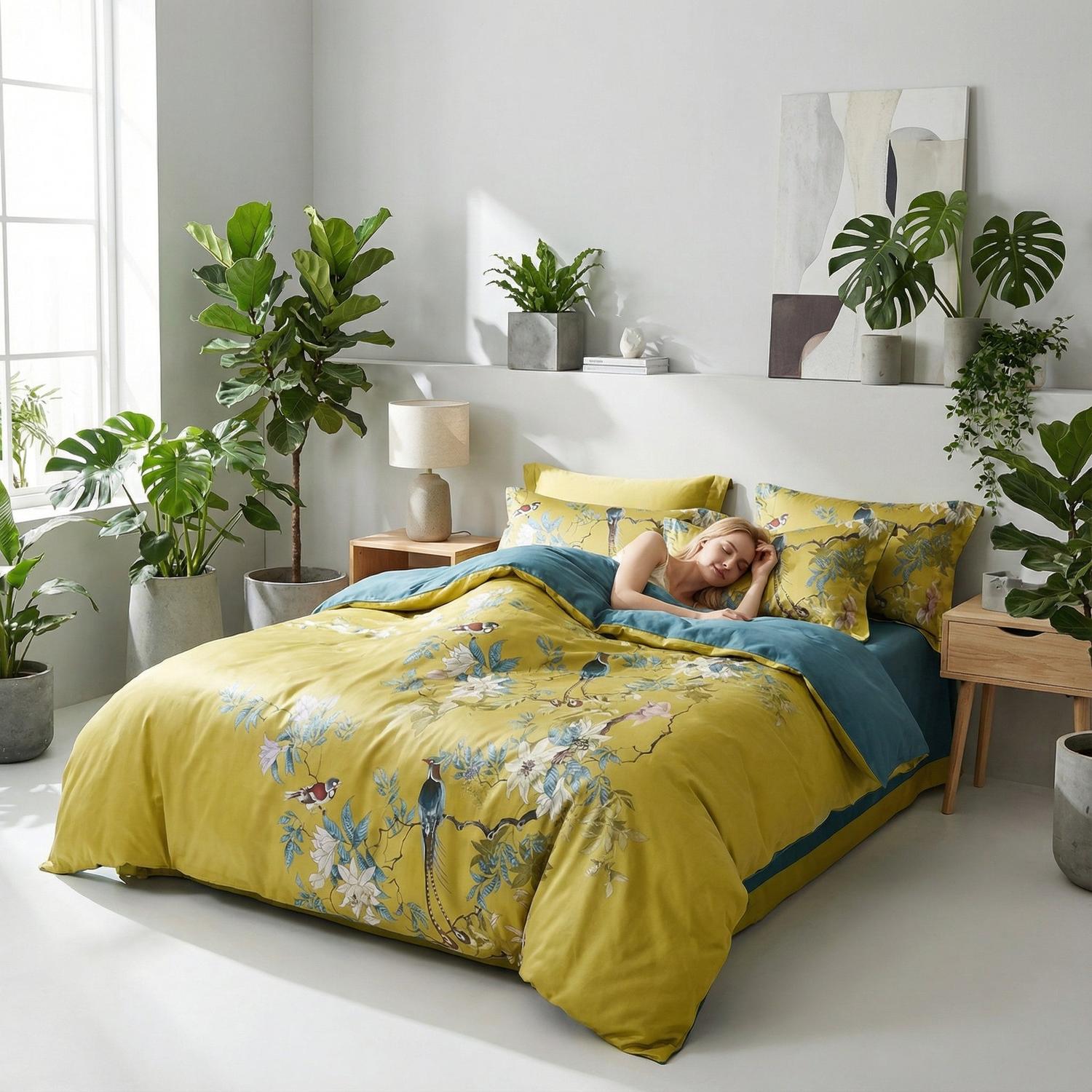 Lily | Elegant Cotton Duvet Cover Set with Vibrant Bird Design