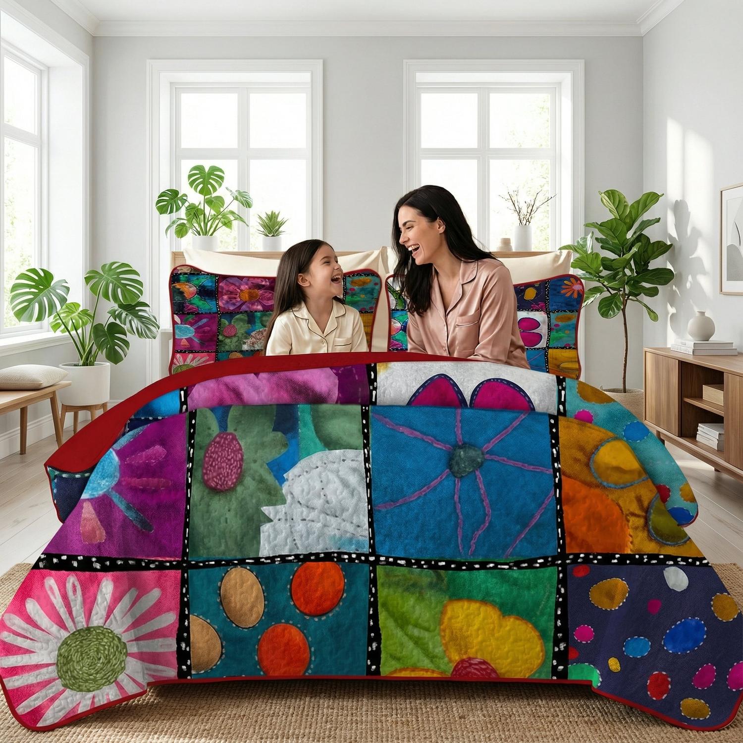 Multi Floral Printed Quilt Set