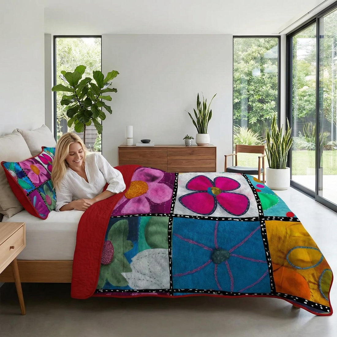 Multi Floral Printed Quilt Set
